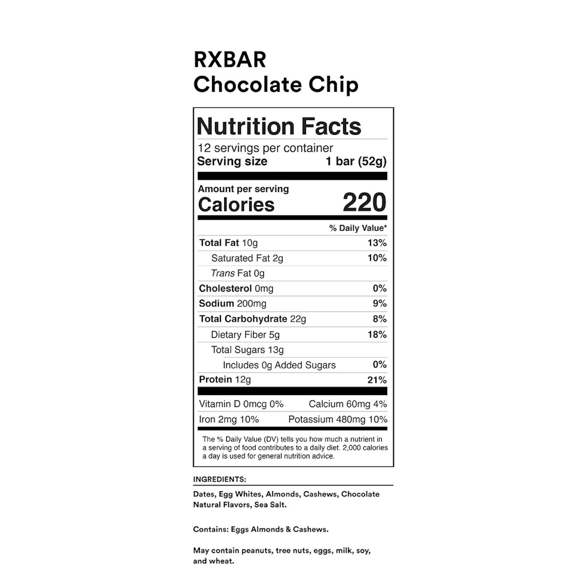 slide 5 of 5, RXBAR Protein Bars, Chocolate Chip, 22 oz, 12 Count, 22 oz