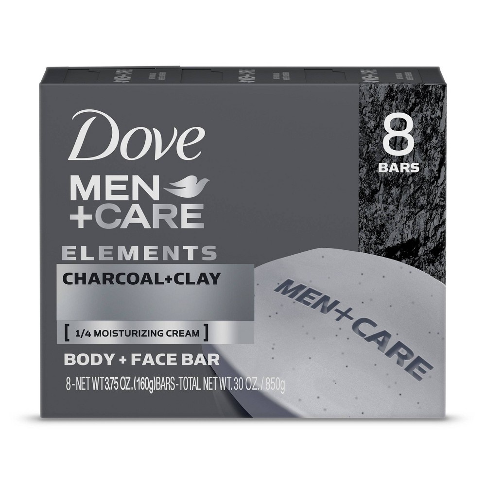 slide 3 of 3, Dove Men+Care Elements Charcoal + Clay Body & Face Bar Soap - 3.75oz/8ct, 8 ct; 3.75 oz