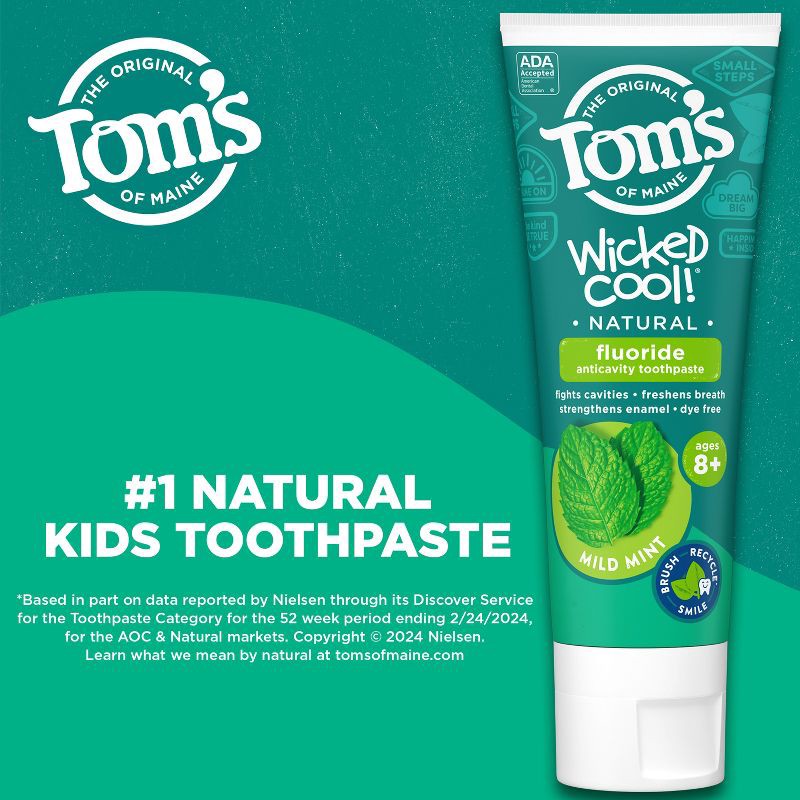 slide 2 of 13, Tom's of Maine Mild Mint Wicked Cool! Anticavity Fluroide Toothpaste - 5.1oz, 5.1 oz