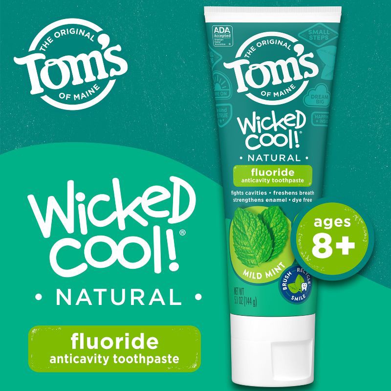 slide 3 of 8, Tom's of Maine Mild Mint Wicked Cool! Anticavity Toothpaste 5.1oz, 5.1 oz