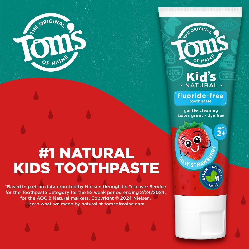 slide 4 of 9, Tom's of Maine Silly Strawberry Childrens Fluoride-Free Toothpaste 5.1oz, 5.1 oz