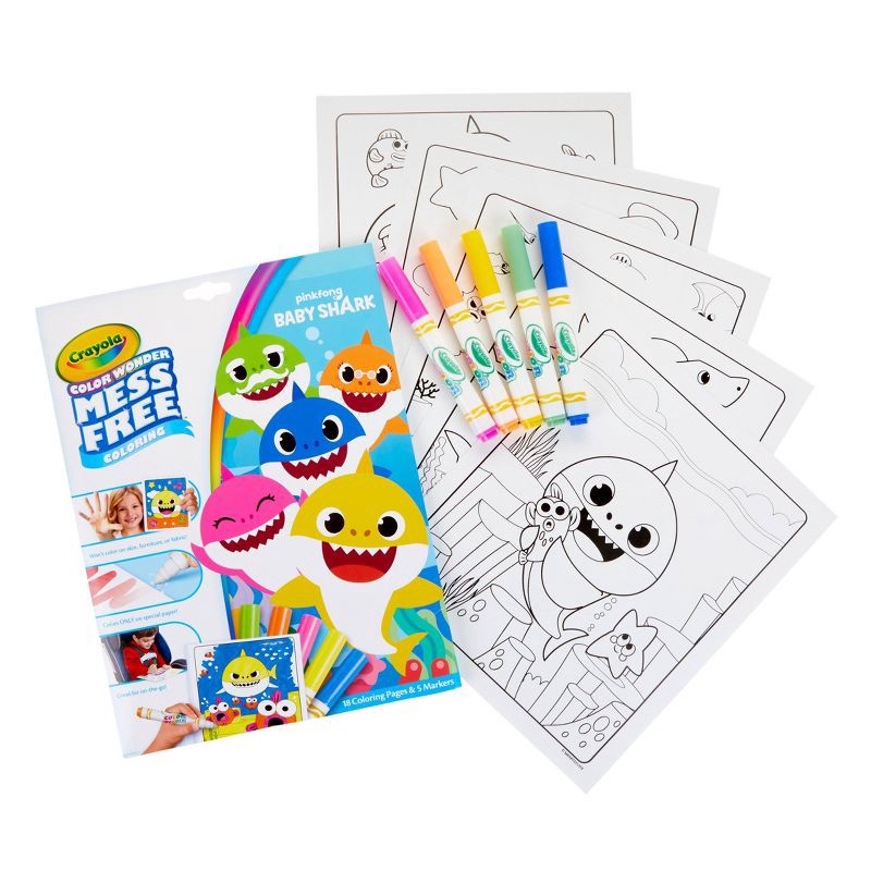 slide 2 of 4, Crayola Color Wonder Baby Shark Coloring Pages Set: Mess Free, Non-Toxic, Creative Thinking, 18 Pages, Pinkfong License, 1 ct