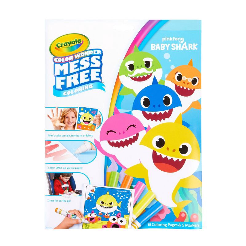 slide 1 of 4, Crayola Color Wonder Baby Shark Coloring Pages Set: Mess Free, Non-Toxic, Creative Thinking, 18 Pages, Pinkfong License, 1 ct