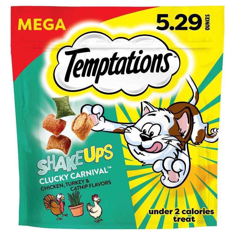 slide 1 of 9, Temptations ShakeUps Clucky Carnival Cat Treats with Chicken Turkey and Catnip - 5.29oz, 5.29 oz
