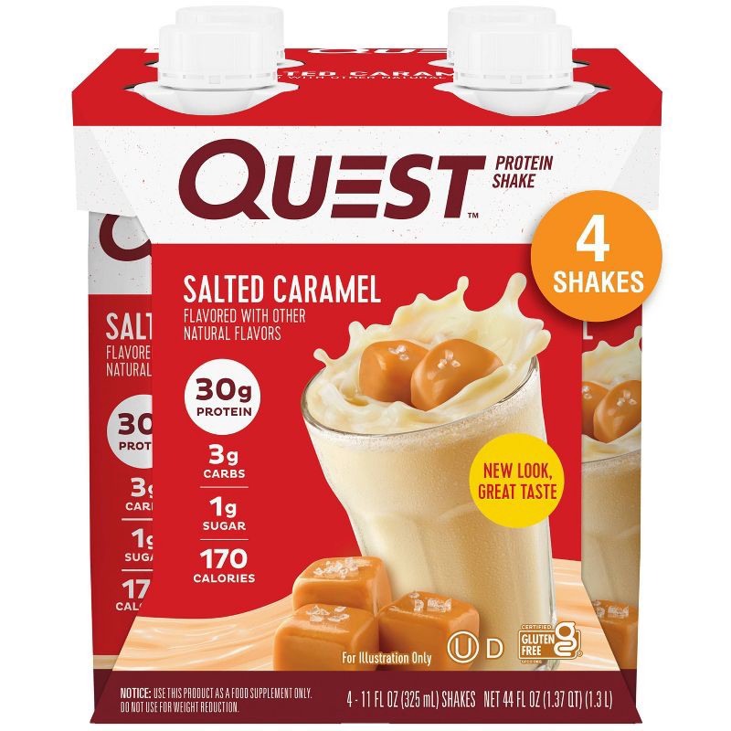 slide 1 of 8, Quest Nutrition Ready To Drink Protein Shake – Salted Caramel - 44 fl oz/4ct, 4 ct; 44 fl oz