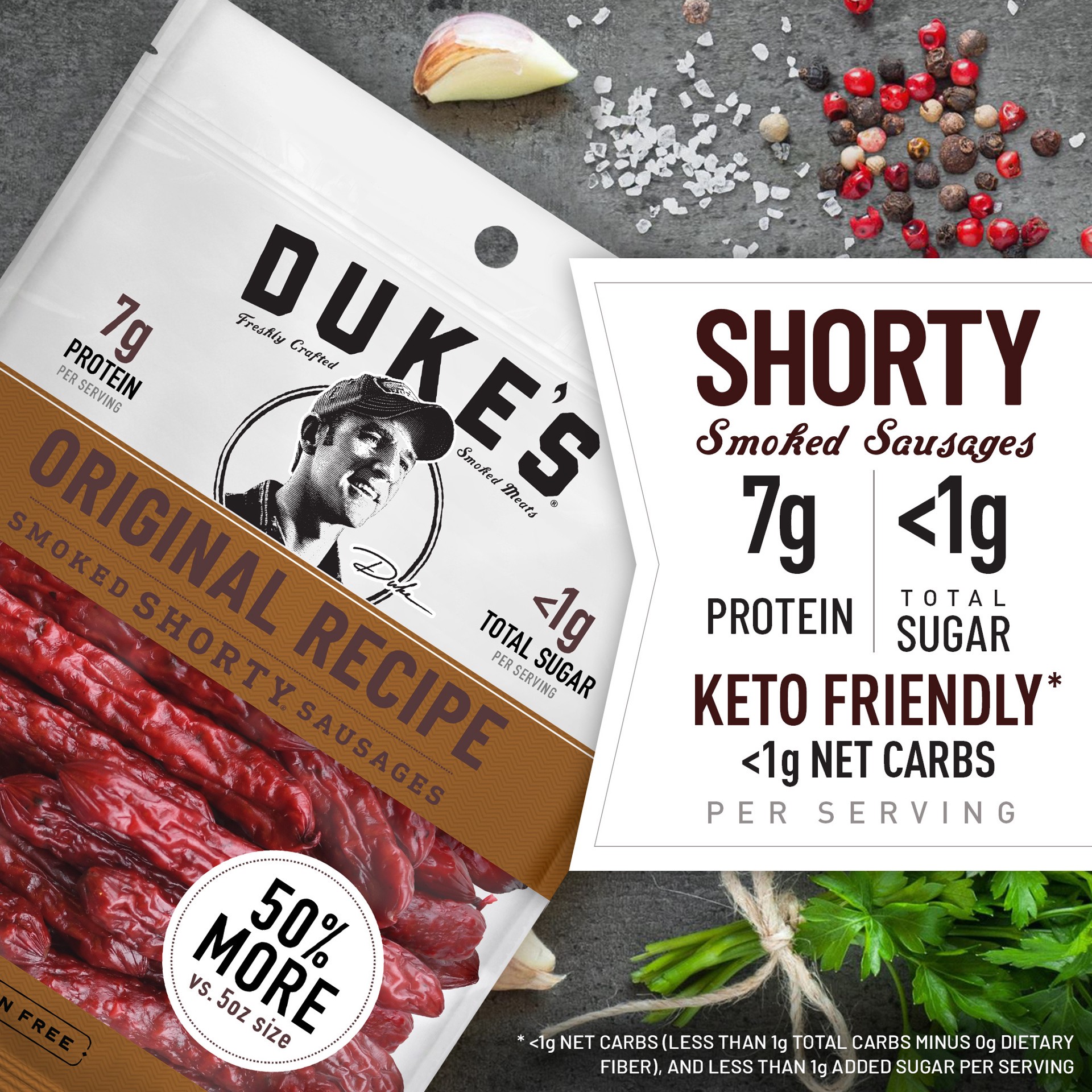 slide 5 of 5, Duke's Beef Original Recipe Smoked Shorty Sausages, 7g Protein Per Serving, 7.5 oz., 7.5 oz
