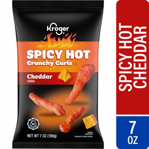 slide 1 of 1, Kroger® Crunchy Spicy Hot Cheddar Cheese Curls Chips, 7 oz (198 g)