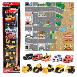 Maxx Action Deluxe Vehicles - Mini Construction and Rescue with Play Mat - 10 pk