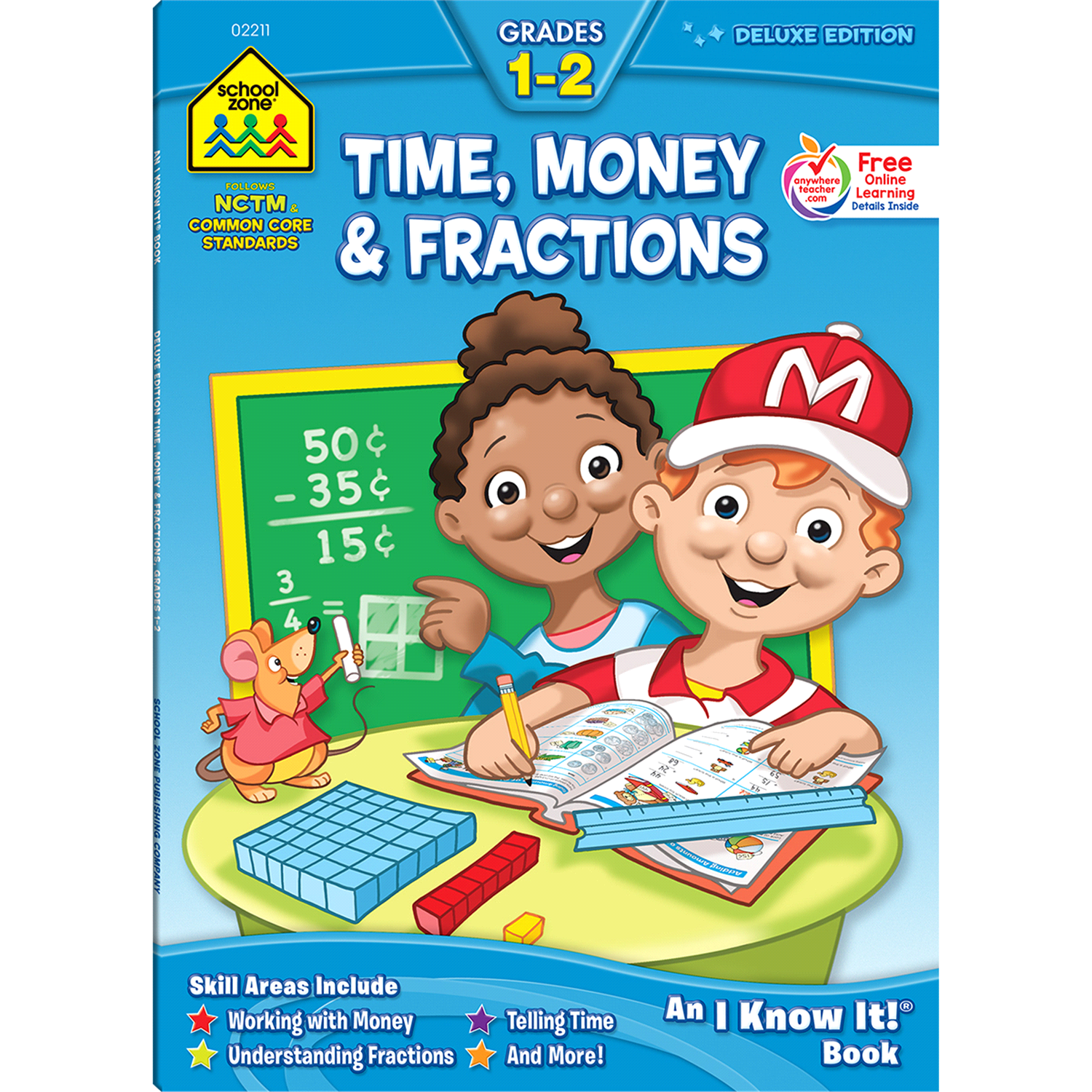 slide 1 of 1, School Zone Time, Money & Fractions Grades 1-2 Workbook, 1 ct