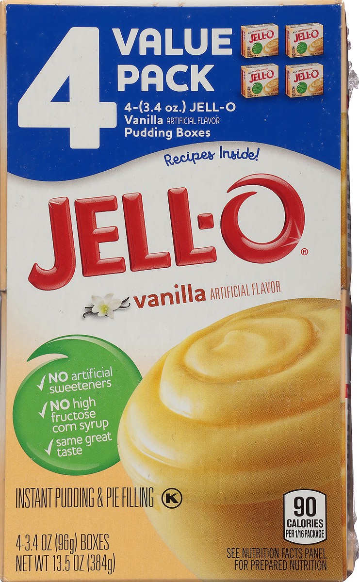 slide 3 of 9, Jell-O Vanilla Instant Pudding & Pie Filling Mix Value Pack, 4 ct Pack, 3.4 oz Boxes, 4 ct