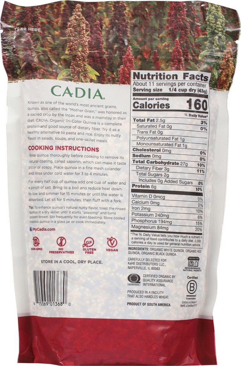 slide 5 of 9, Cadia Organic Tri-Color Quinoa 16 oz, 16 oz