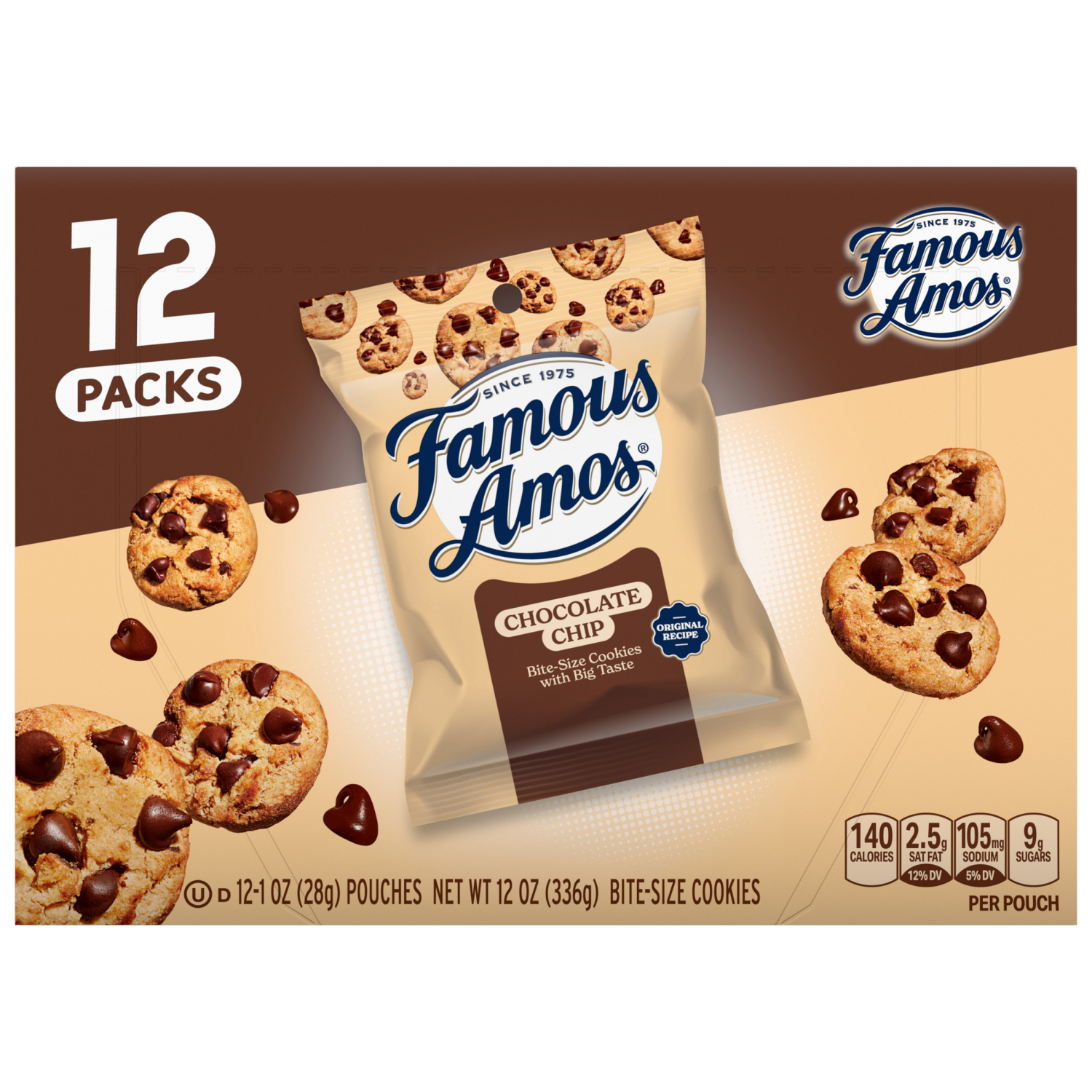 slide 1 of 2, Famous Amos Classic Bite-Size Chocolate Chip Cookies in a 12-Count Multipack, (12 oz), 12 ct