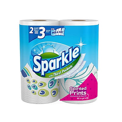 slide 1 of 1, Sparkle Pick-A-Size Spirited Prints Giant Rolls Paper Towels with Thirst Pockets, 2 ct