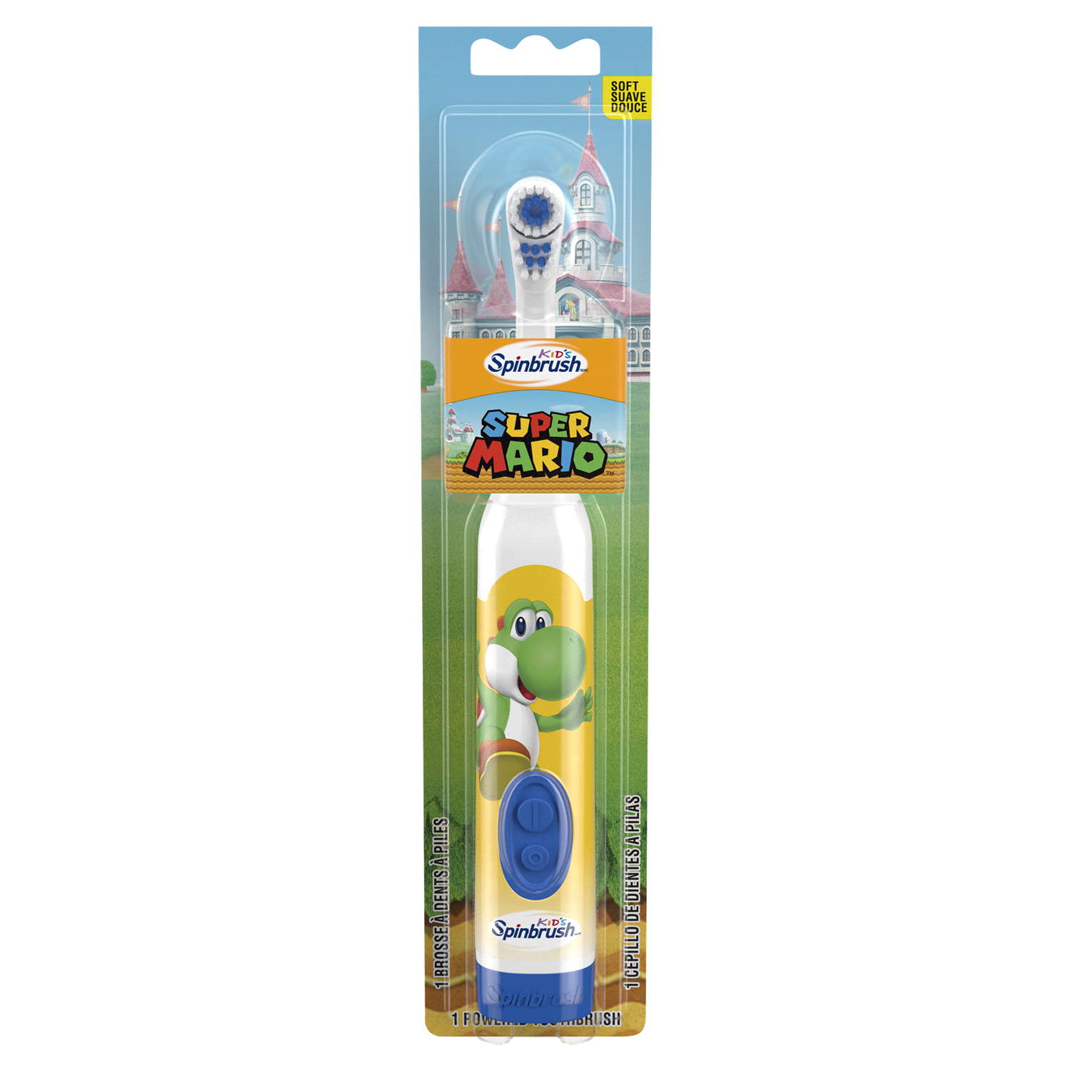 slide 1 of 3, Spinbrush Super Mario Kid’s Spinbrush Electric Battery Toothbrush, Soft Bristles, 1 ct