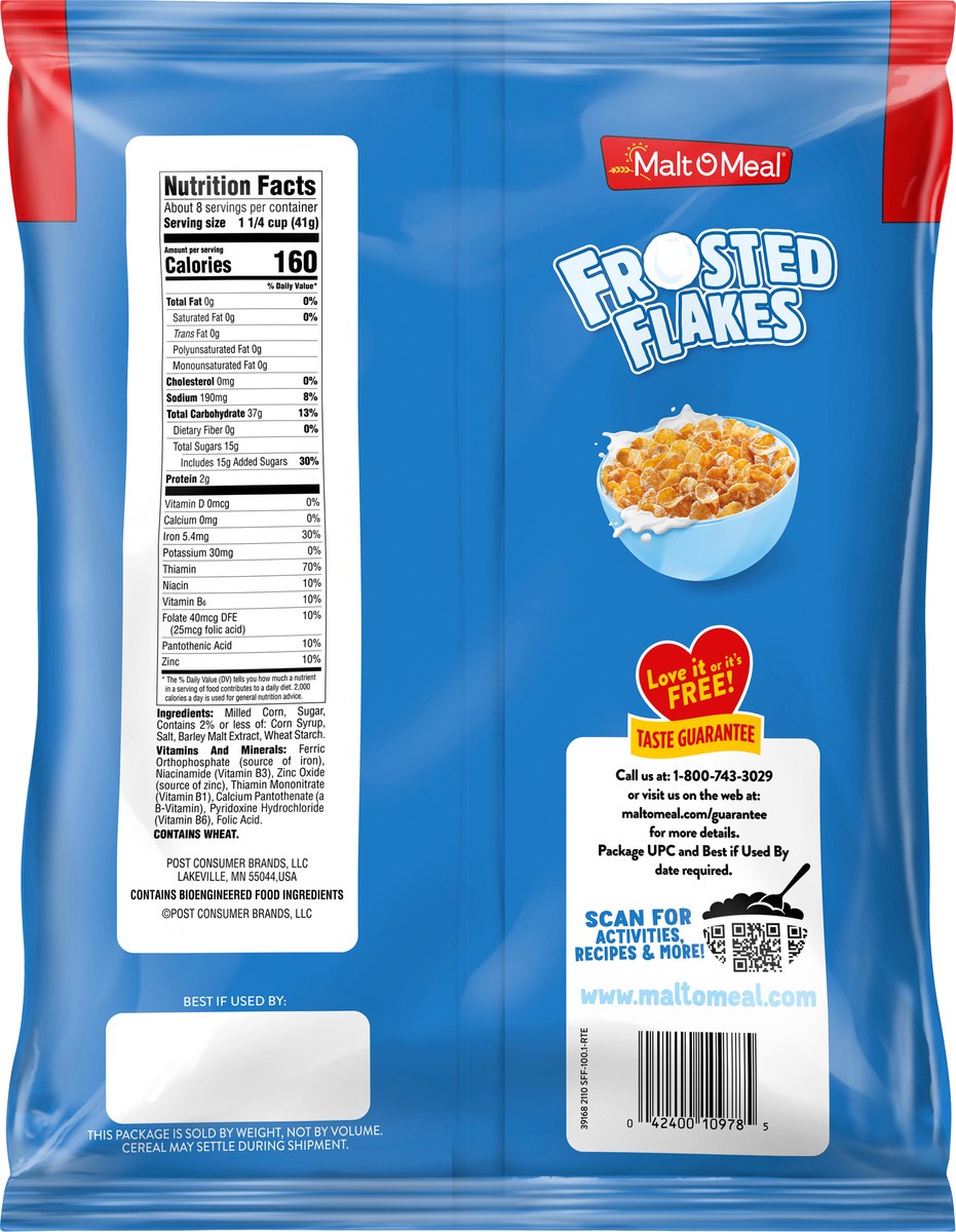 slide 3 of 11, Malt-O-Meal Frosted Flakes Kids Breakfast Cereal, Family Size Bulk Bagged Cereal, 11 Ounce - 1 Count, 11 oz