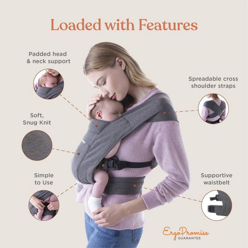 slide 3 of 8, Ergobaby Embrace Cozy Knit Newborn Baby Carrier - Heather Gray, 1 ct