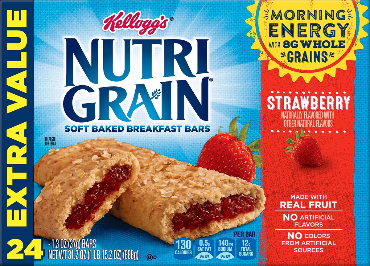 slide 3 of 12, Nutri-Grain Soft Baked Breakfast Bars, Strawberry, 24 Ct, 31.2 Oz, Box, 31.2 oz