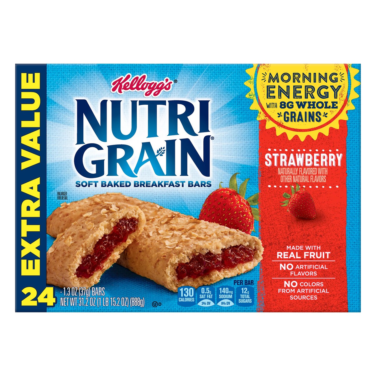 slide 1 of 12, Nutri-Grain Soft Baked Breakfast Bars, Strawberry, 24 Ct, 31.2 Oz, Box, 31.2 oz