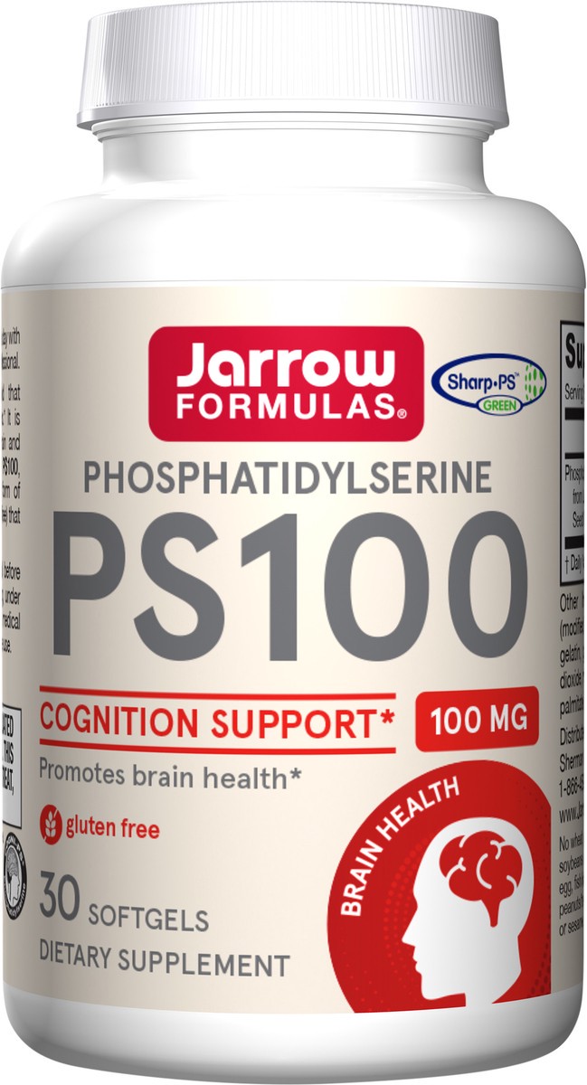 slide 2 of 2, Jarrow Formulas PS100 - 100 mg Phosphatidylserine (PS) from Sunflower Lecithin (Soy-Free) - 30 Servings (Softgels) - Promotes Brain Health & Cognition Support - Dietary Supplement - Gluten Free, 30 ct