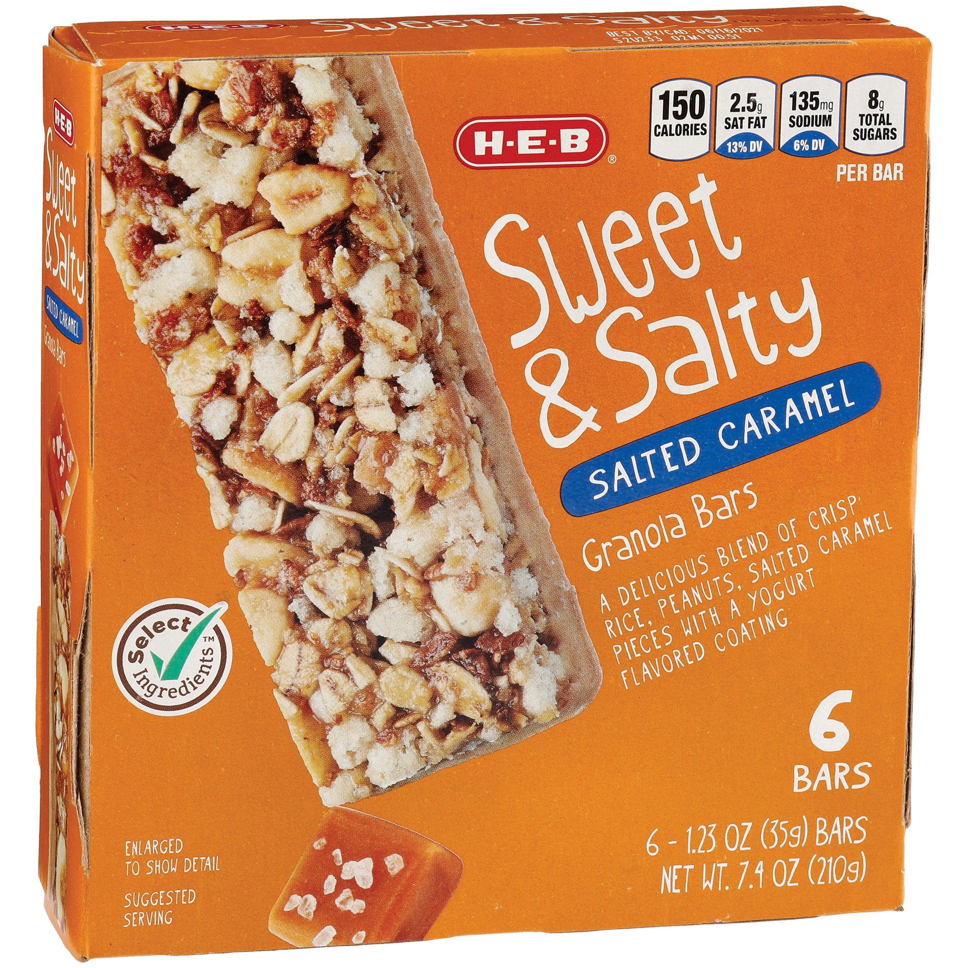 slide 1 of 1, H-E-B Sweet & Salty Salted Caramel Granola Bars, 6 ct