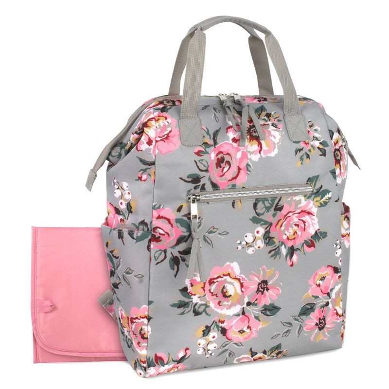 slide 2 of 8, Baby Essentials Floral Frame Backpack - Gray, 1 ct