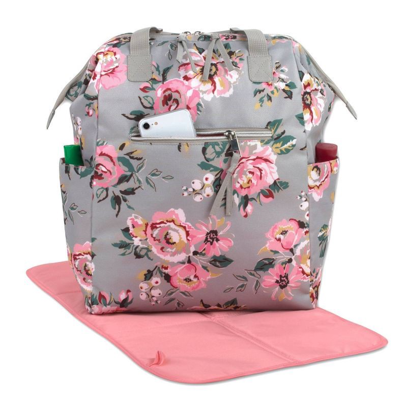 slide 5 of 8, Baby Essentials Floral Frame Backpack - Gray, 1 ct