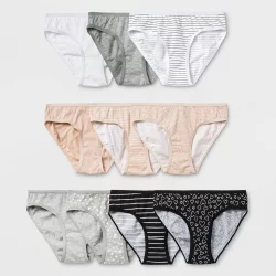 Girls' 10pk Cotton Bikini - Cat & Jack Beige/Gray 12