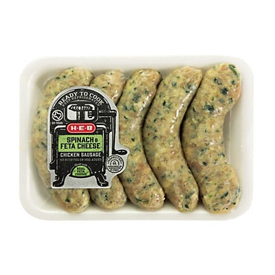 slide 1 of 1, H-E-B Chicken Sausage with Spinach & Feta Cheese, per lb