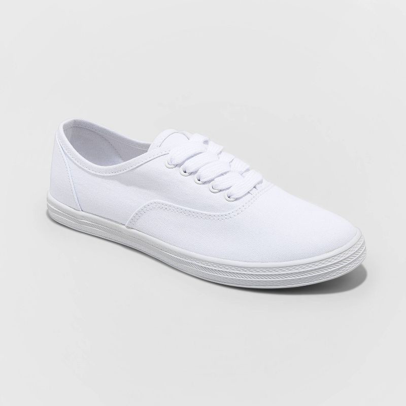 slide 1 of 3, Women's Lunea Lace-Up Sneakers - Universal Thread™ White 8: Canvas, Non-Marking Sole, Closed Round Toe, 1 ct