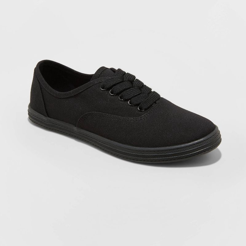 slide 1 of 3, Women's Lunea Lace-Up Sneakers - Universal Thread™ Black 9: Canvas, Non-Marking Sole, Closed Round Toe, 1 ct