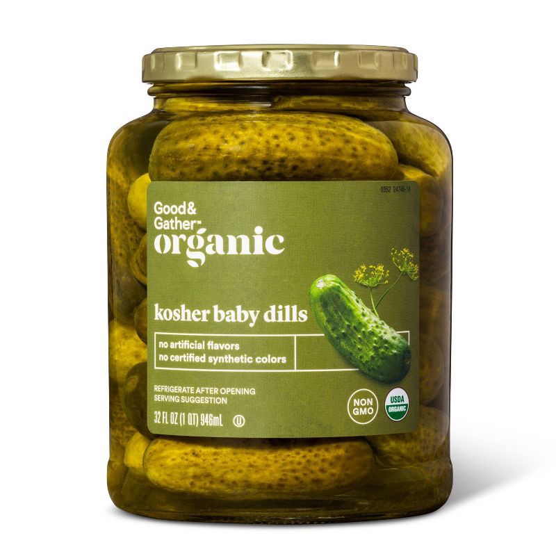 slide 1 of 3, Organic Kosher Baby Dill Pickles - 32 fl oz - Good & Gather™, 32 fl oz