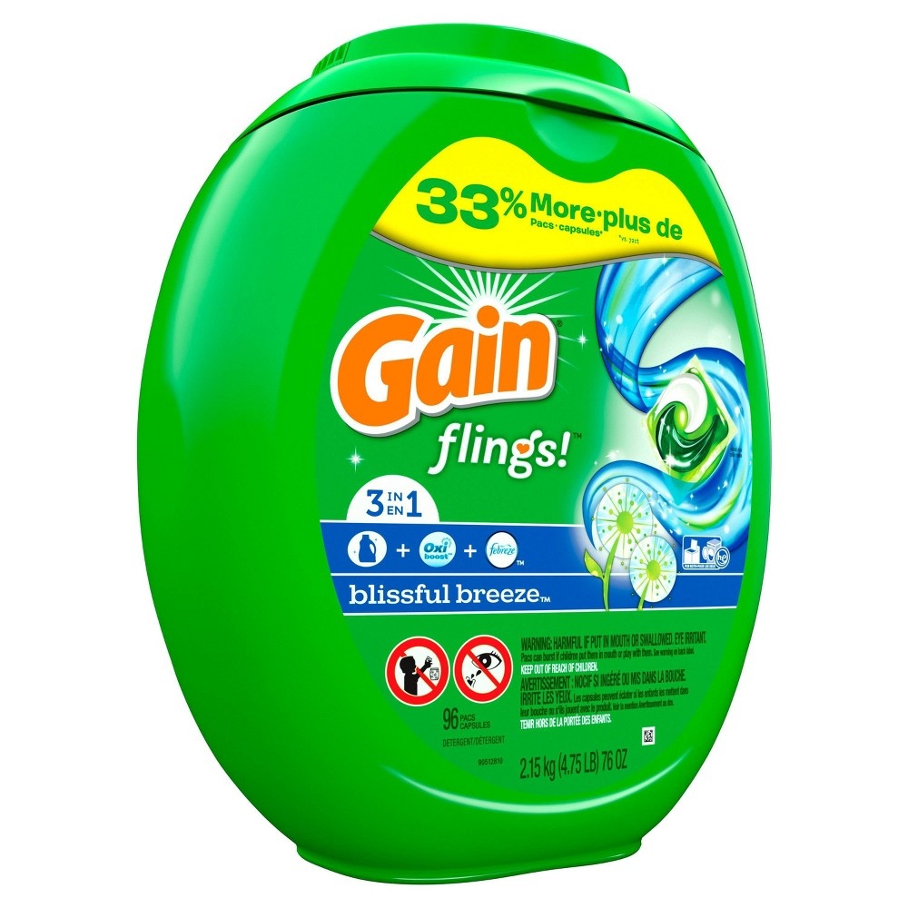 slide 3 of 3, Gain Flings Laundry Detergent Pacs - Blissful Breeze, 96 ct