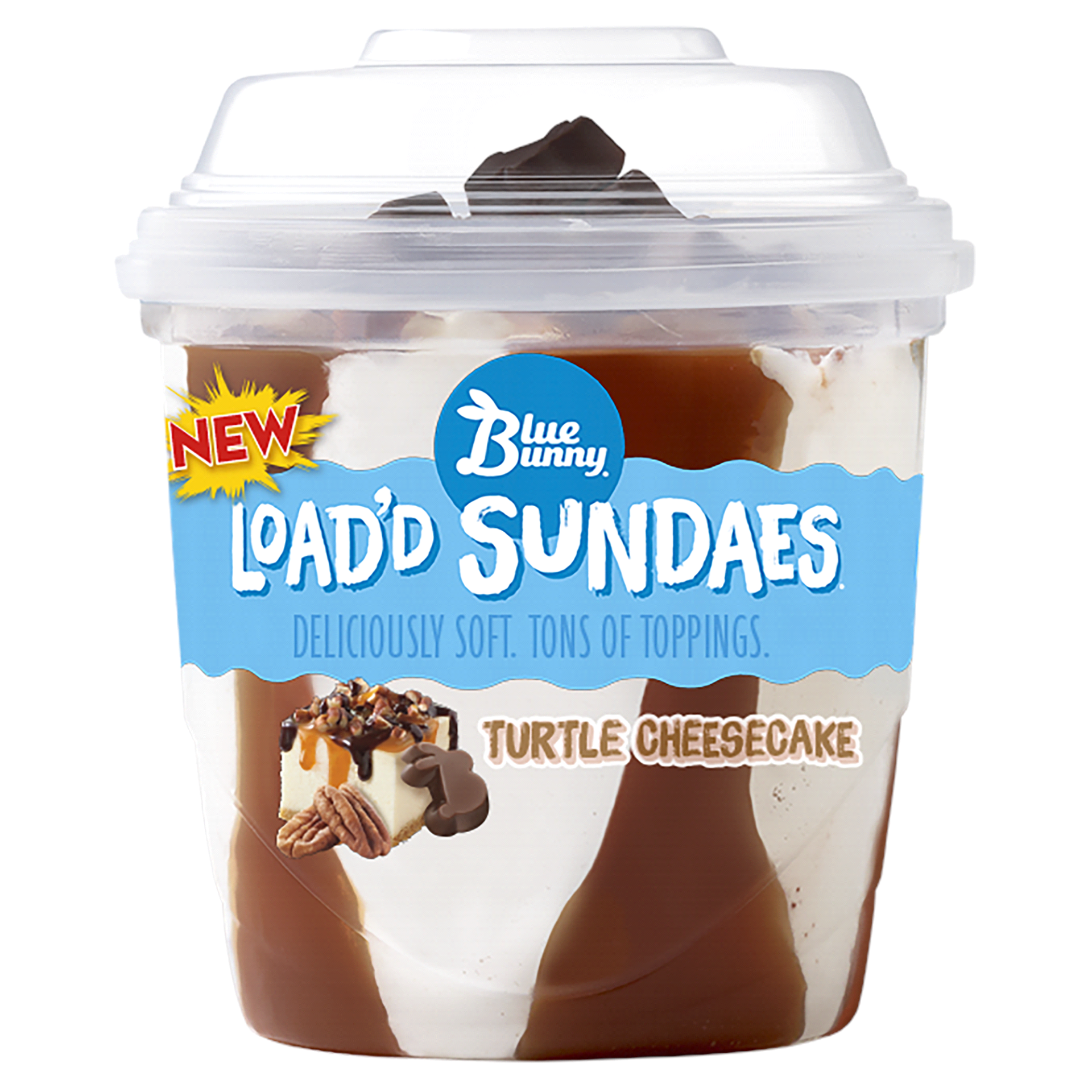 slide 1 of 3, Blue Bunny Load'd Sundaes Turtle Cheesecake, Frozen Dessert Cup, 8.5 fl oz, 8.5 oz