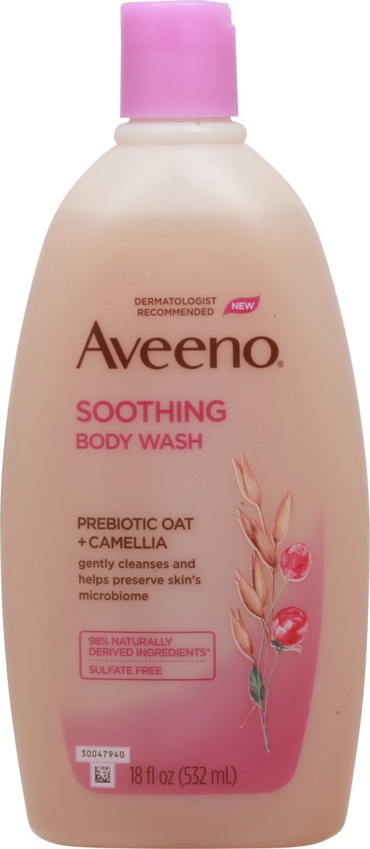 slide 7 of 9, Aveeno Soothing Body Wash Pre-Biotic Oat + Camellia, 18 fl oz