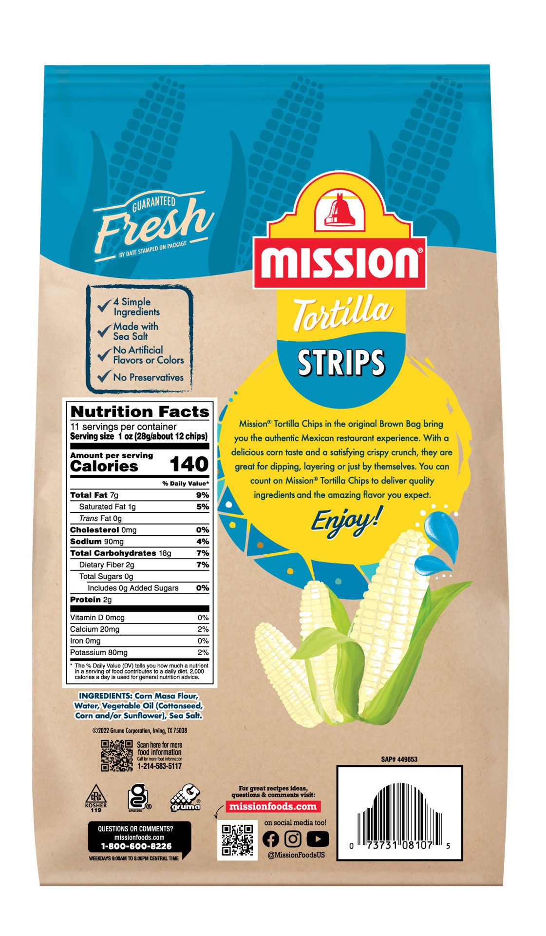 slide 5 of 5, Mission Strips Tortilla Chips, 11 oz, 11 oz