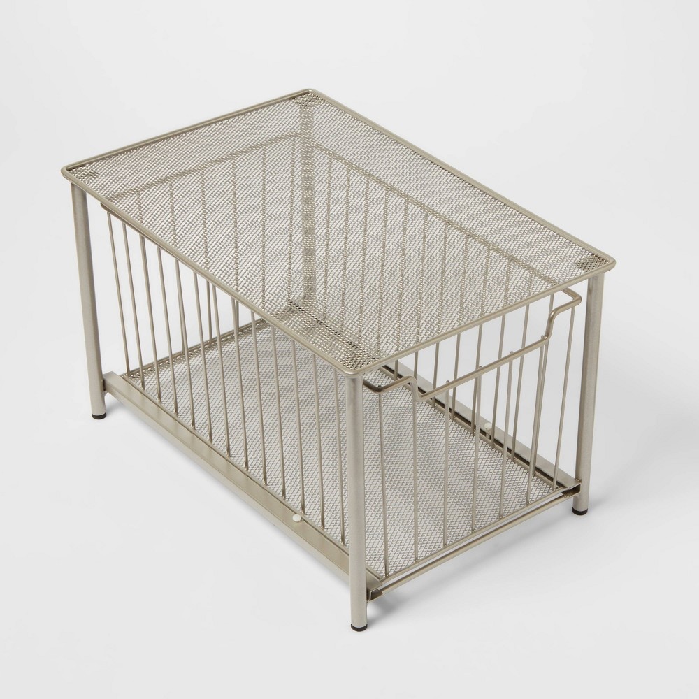 slide 5 of 5, Stackable Slide Out Drawer Organizer Medium Nickel - Threshold, 1 ct