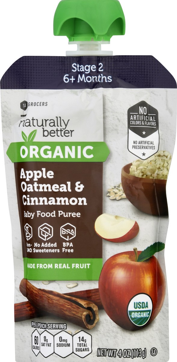 slide 1 of 12, SE Grocers  Naturally Better Apple Cinnamon Oat Puree, 3.5 oz