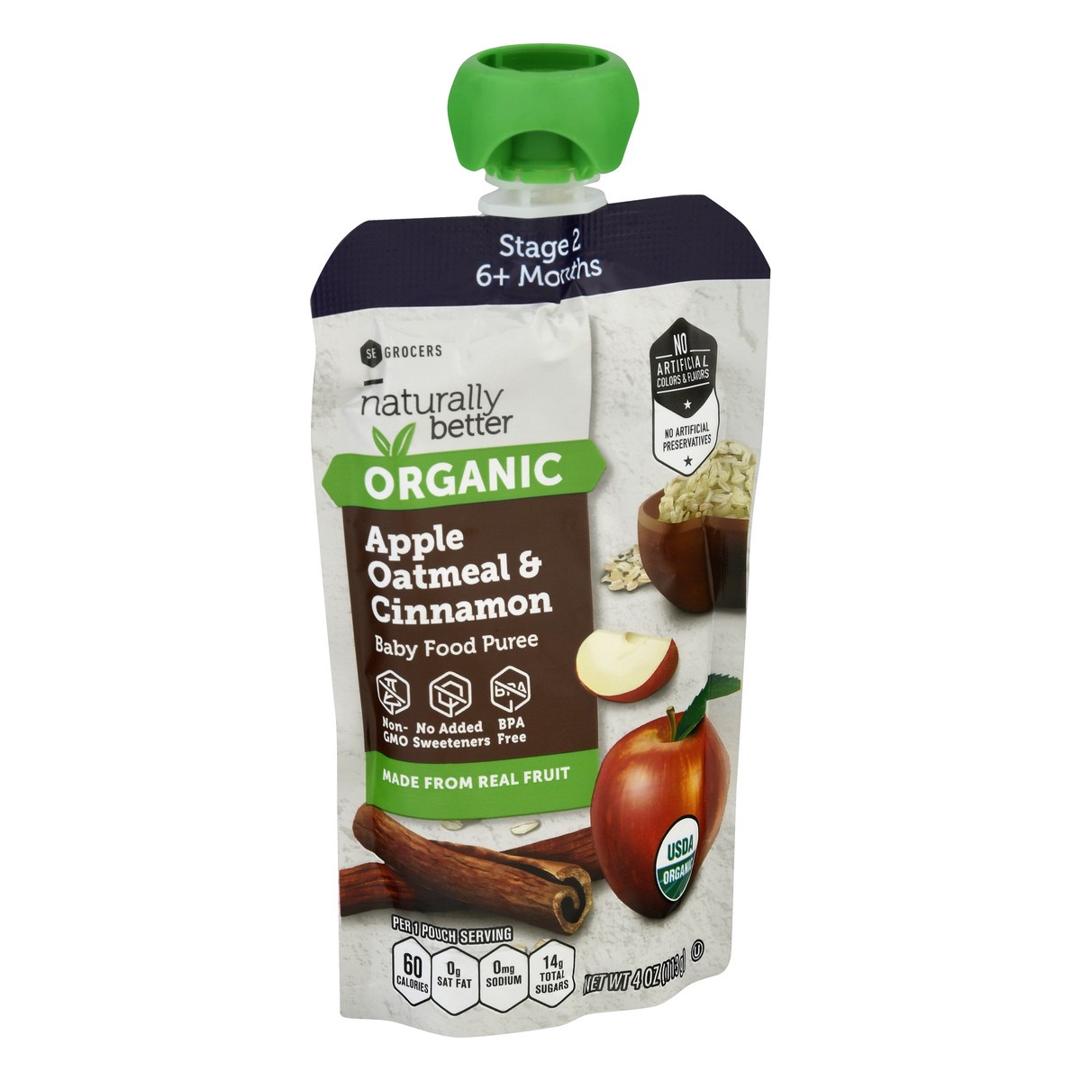 slide 11 of 12, SE Grocers  Naturally Better Apple Cinnamon Oat Puree, 3.5 oz