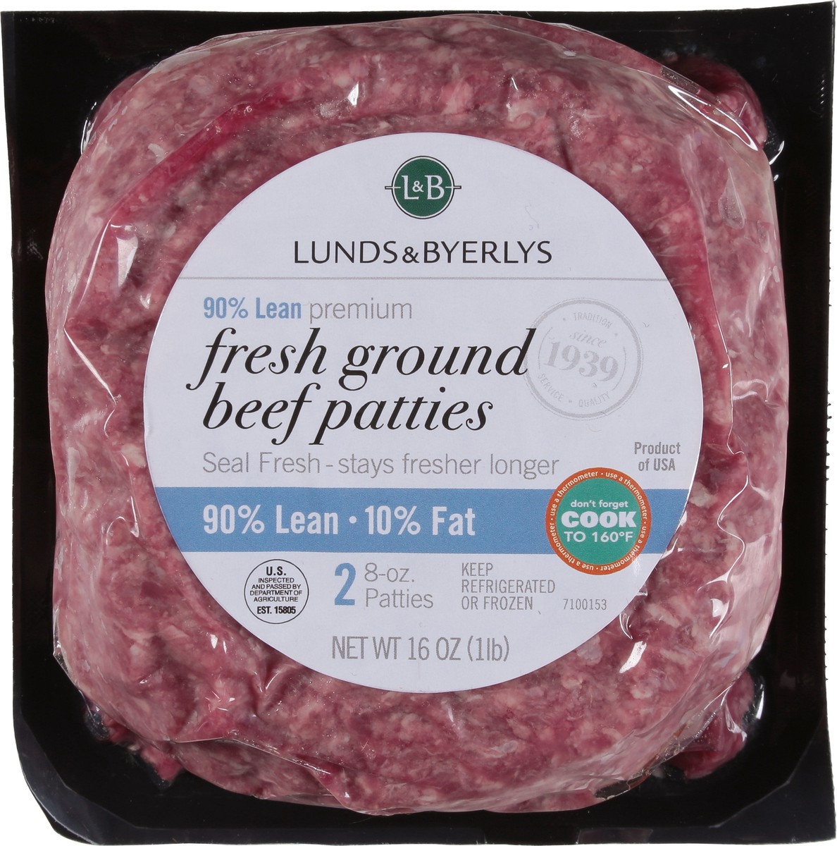 slide 7 of 12, L&B 90% Lean 10% Fat Fresh Ground Beef Patties 2 - 8 oz Patties, 2 ct