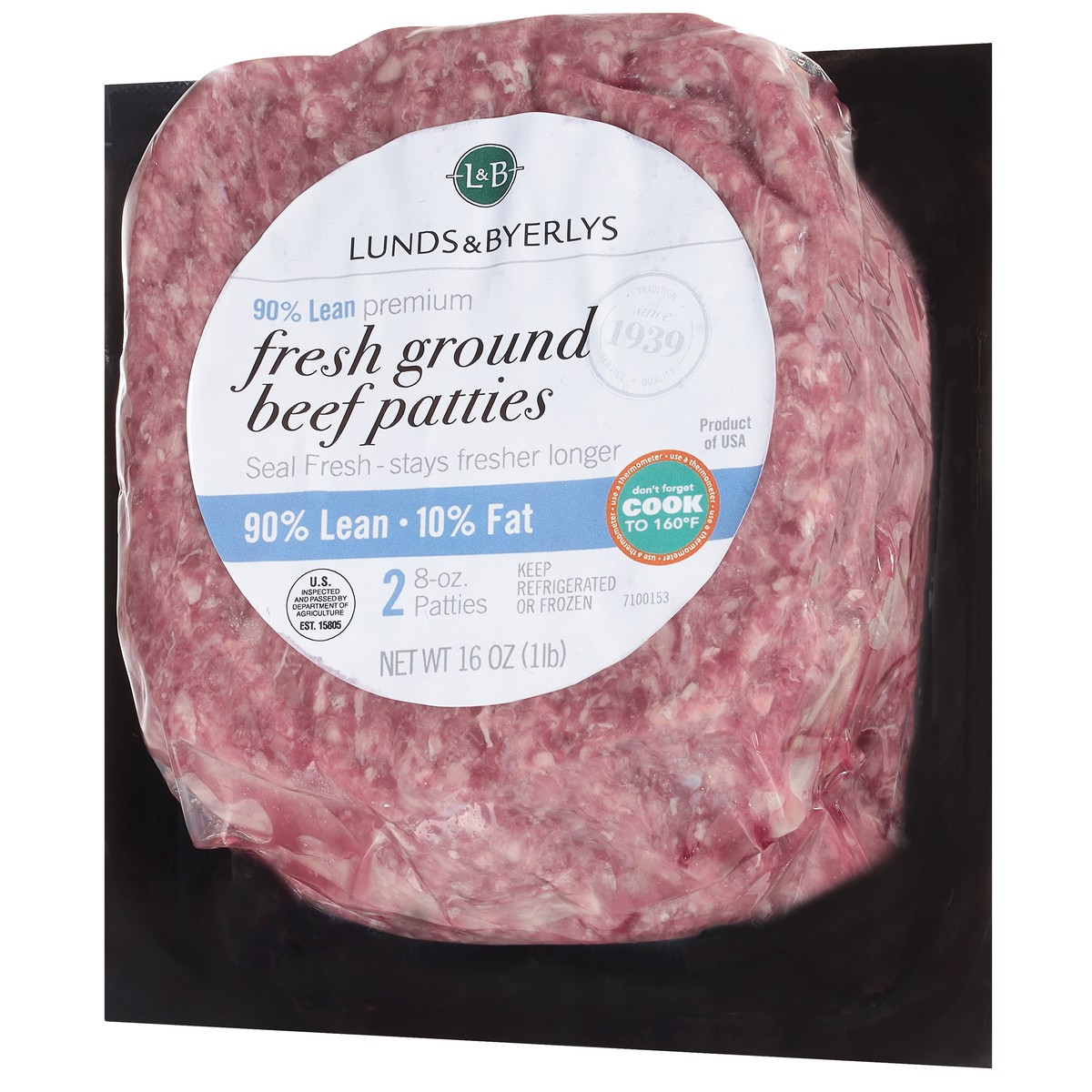 slide 6 of 12, L&B 90% Lean 10% Fat Fresh Ground Beef Patties 2 - 8 oz Patties, 2 ct