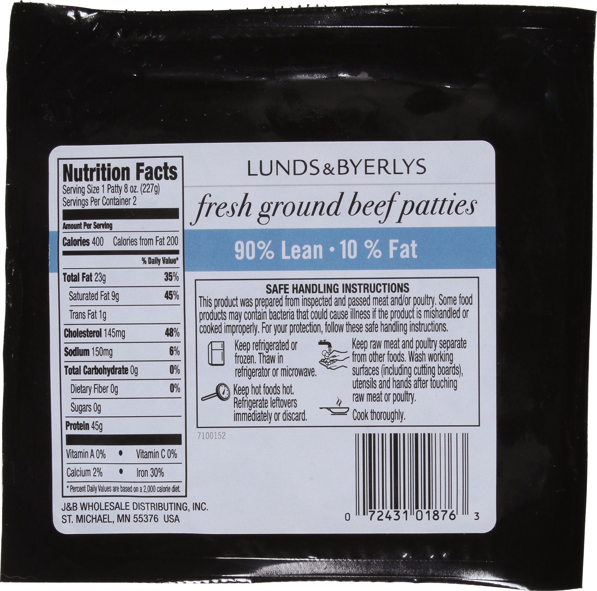 slide 9 of 12, L&B 90% Lean 10% Fat Fresh Ground Beef Patties 2 - 8 oz Patties, 2 ct