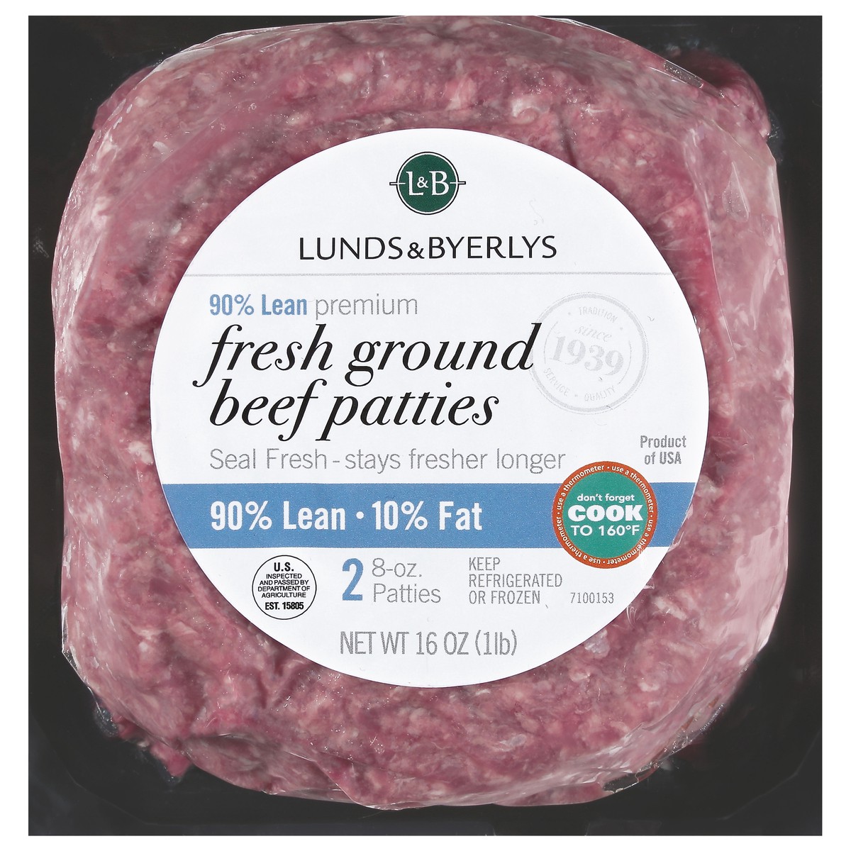 slide 1 of 12, L&B 90% Lean 10% Fat Fresh Ground Beef Patties 2 - 8 oz Patties, 2 ct