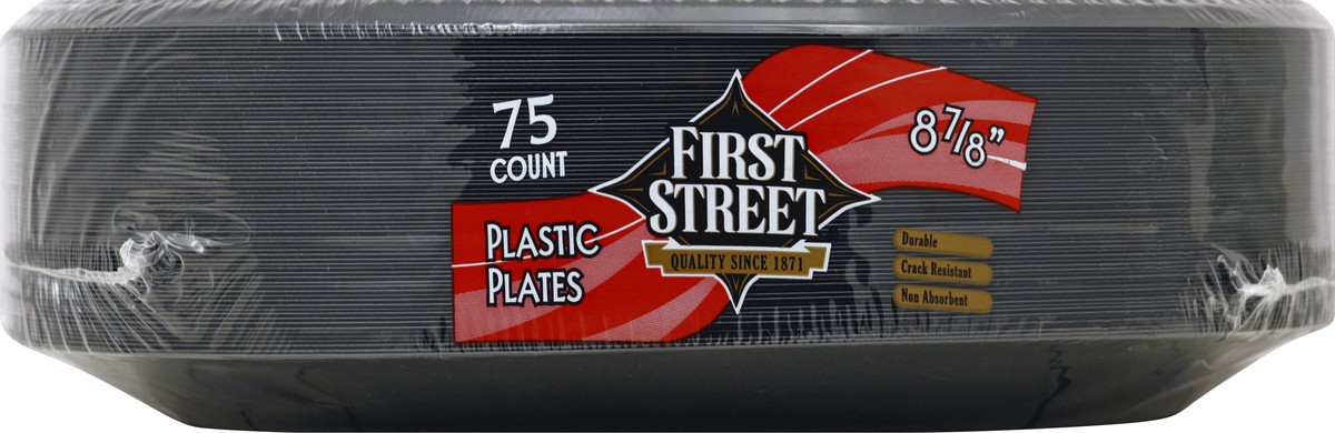 slide 3 of 6, First Street 8 7/8 Inch Black Plastic Plates, 75 ct