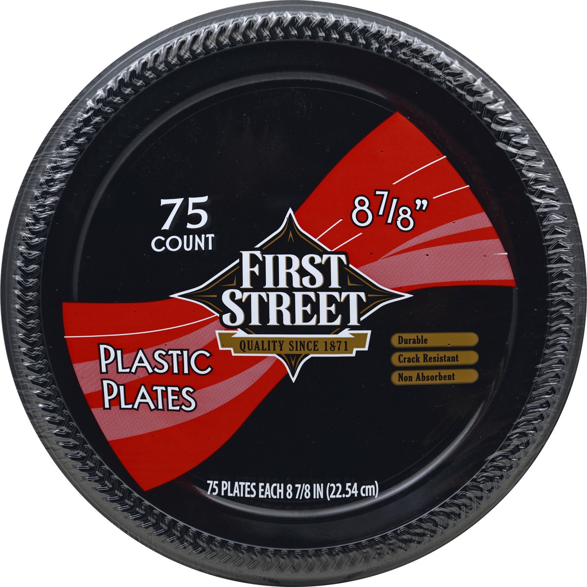 slide 5 of 6, First Street 8 7/8 Inch Black Plastic Plates, 75 ct