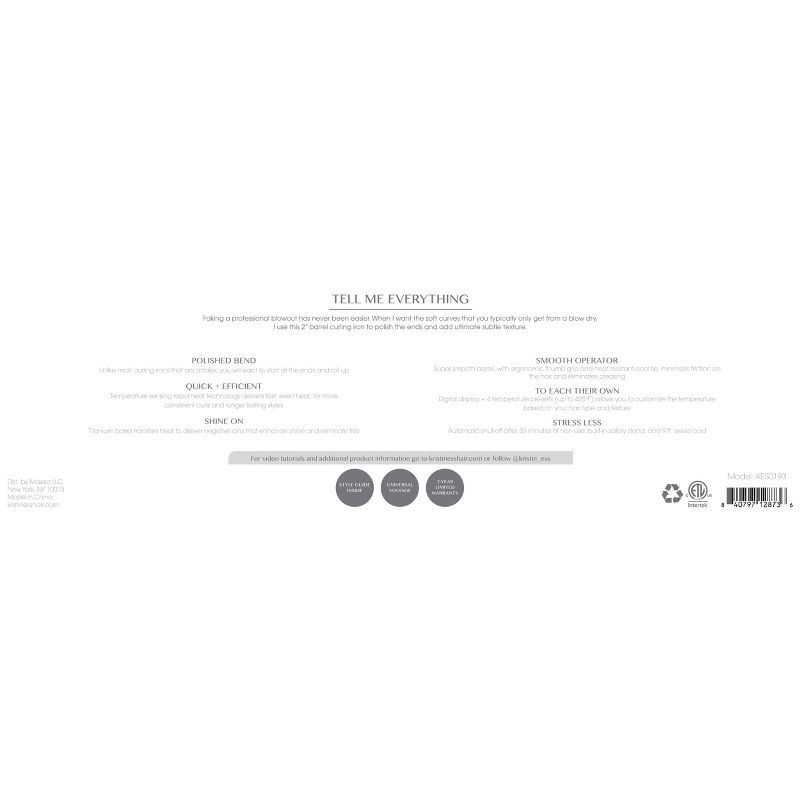 slide 3 of 6, Kristin Ess Titanium Curling Iron for Big Blowout Waves - 2", 1 ct