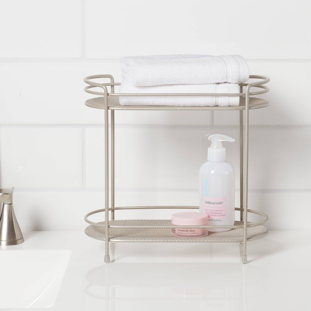 slide 3 of 3, Two Tier Oval Shelf Mesh Brushed Nickel - Threshold, 1 ct
