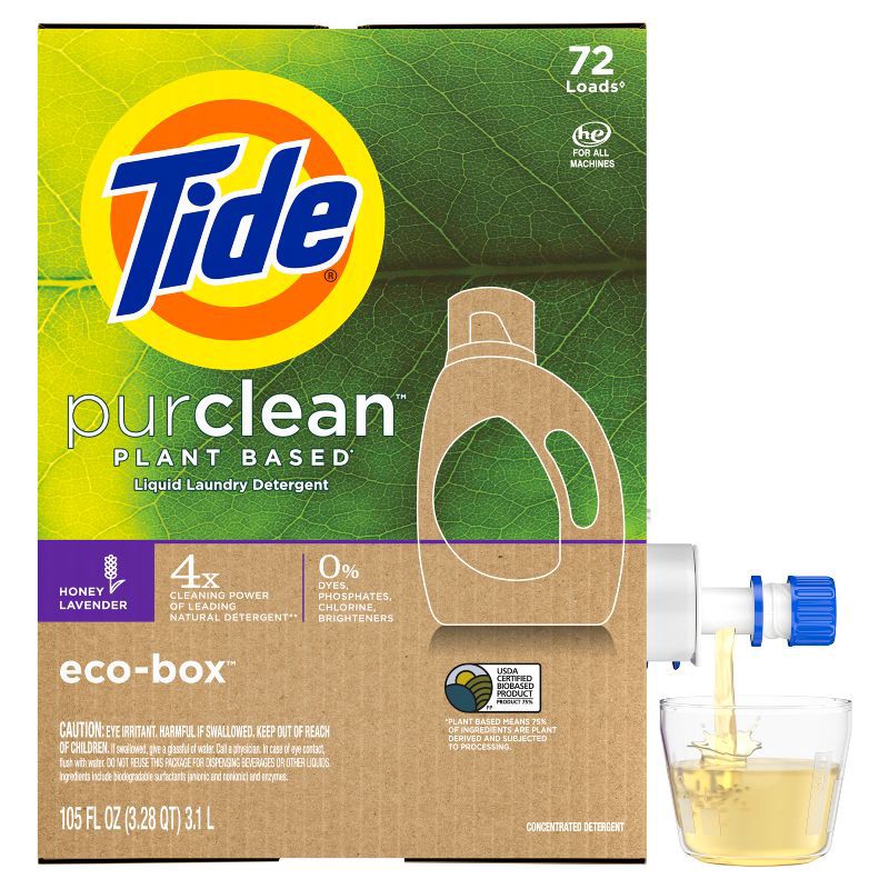slide 1 of 10, Tide Purclean Plant-based Honey Lavender Liquid Laundry Detergent Eco-Box HE Compatible - 105 fl oz, 105 fl oz