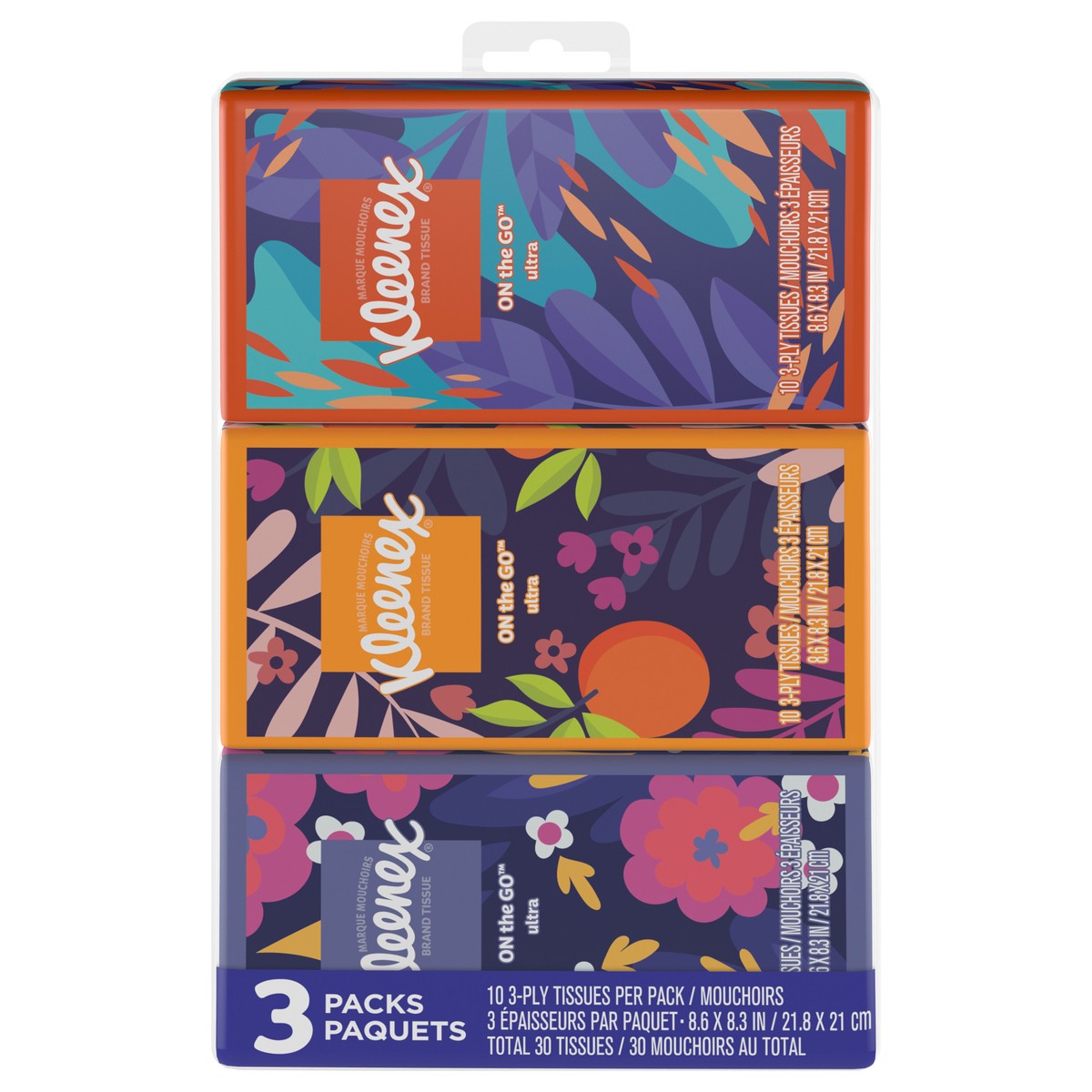 slide 9 of 11, Kleenex On-The-Go Facial Tissues, 3 On-The-Go Packs, 10 Tissues per Box, 3-Ply (30 Total Tissues), 3 ct