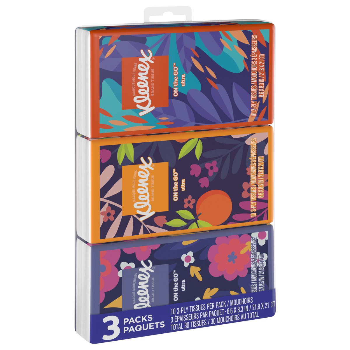 slide 4 of 11, Kleenex On-The-Go Facial Tissues, 3 On-The-Go Packs, 10 Tissues per Box, 3-Ply (30 Total Tissues), 3 ct