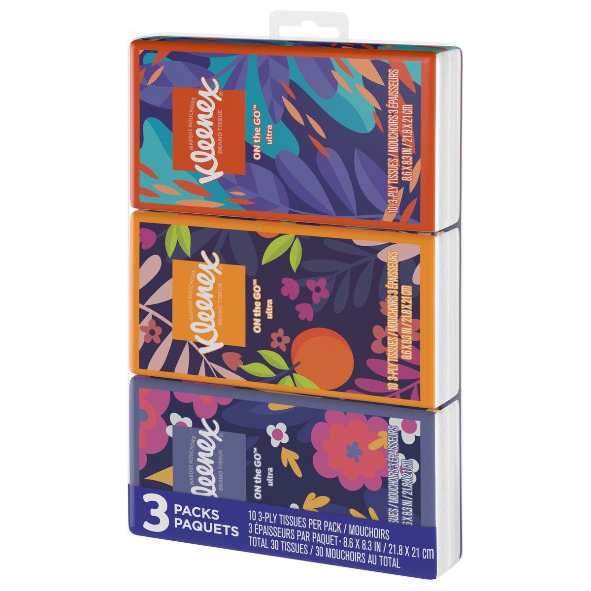 slide 6 of 11, Kleenex On-The-Go Facial Tissues, 3 On-The-Go Packs, 10 Tissues per Box, 3-Ply (30 Total Tissues), 3 ct